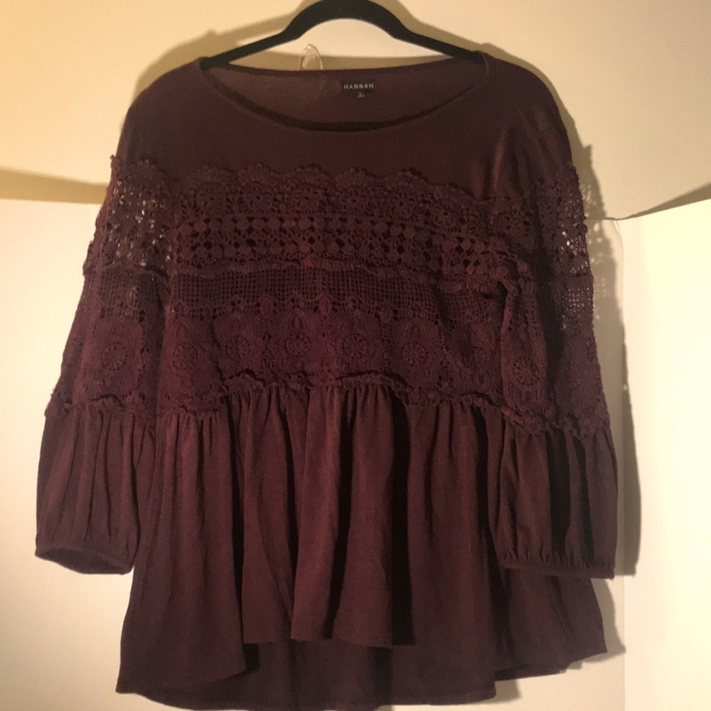 HANNAH long sleeve size small purple lace boho style top